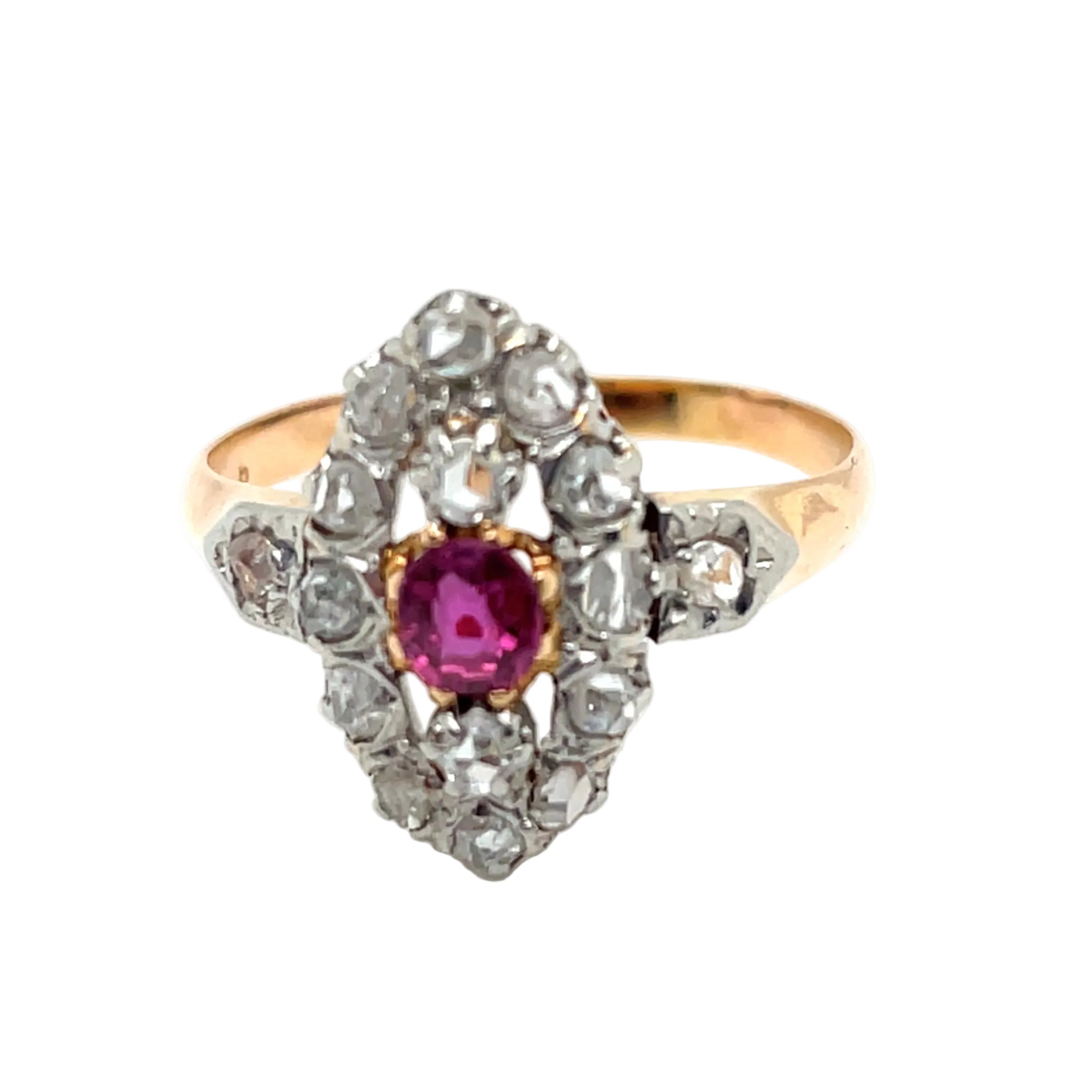 Marquise Ring in Rose gold, Platinum, Rubies, and Diamonds