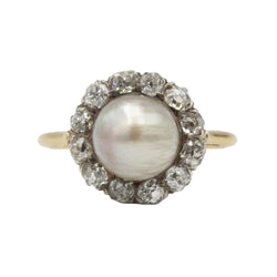 Bague Entourage en or jaune, perle et diamants