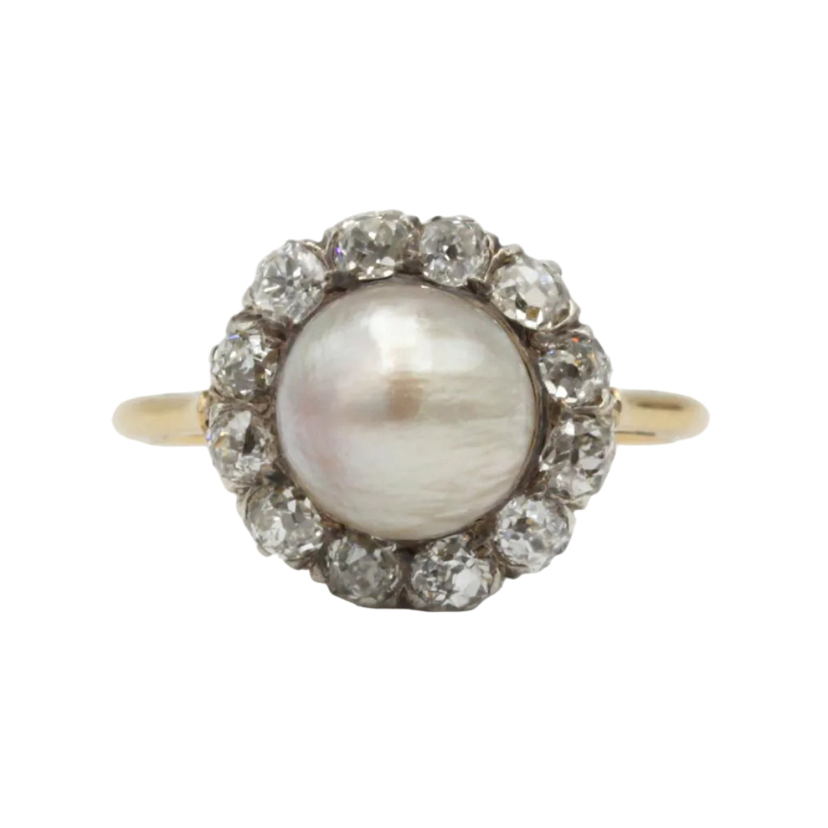 Bague Entourage en or jaune, perle et diamants