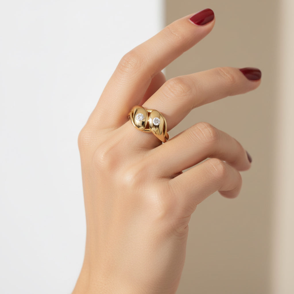 Toi & Moi Serpent Ring in Yellow gold and Diamonds