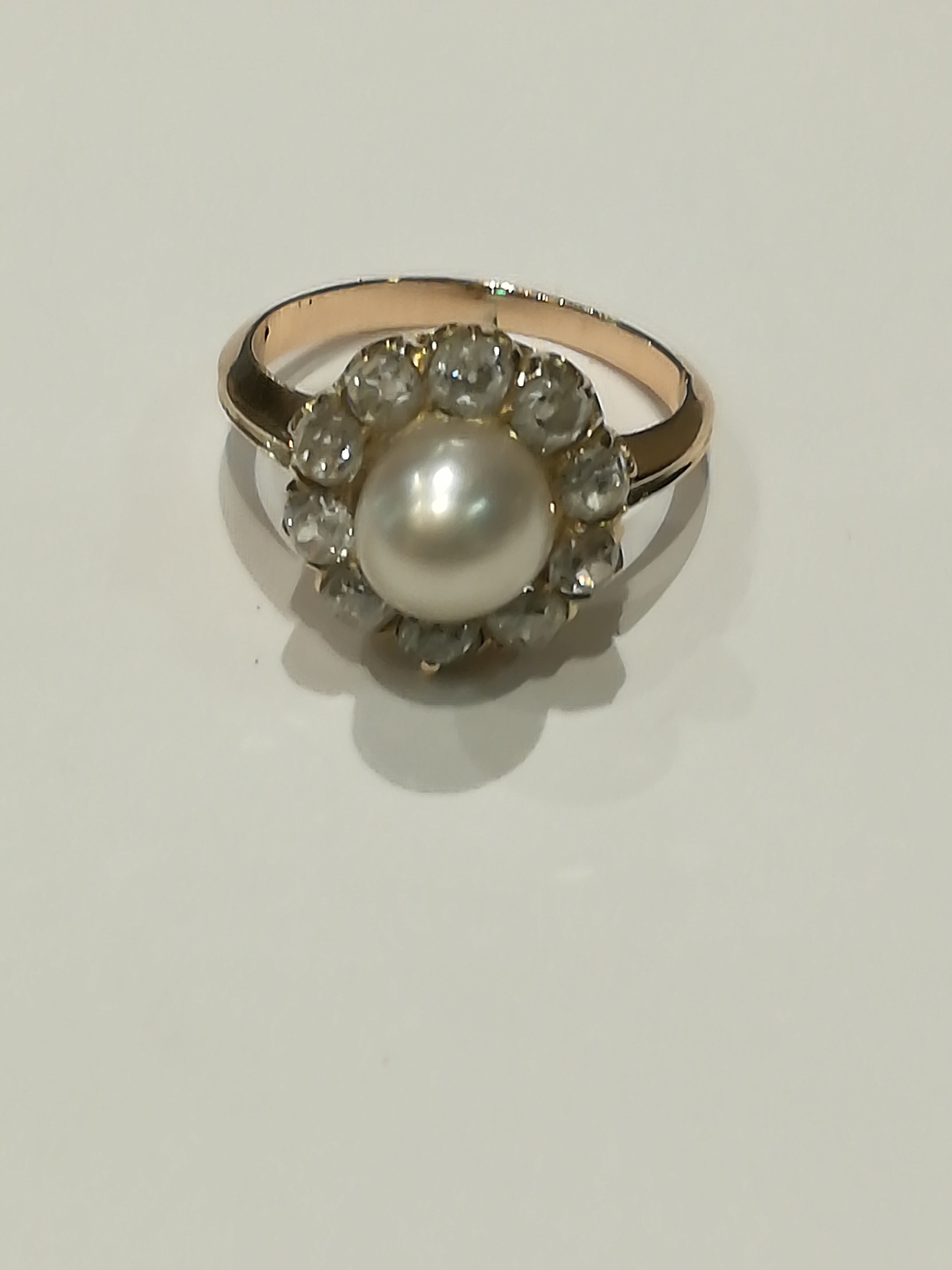 Ring Antique in rose gold, Fine Pearl and diamonds