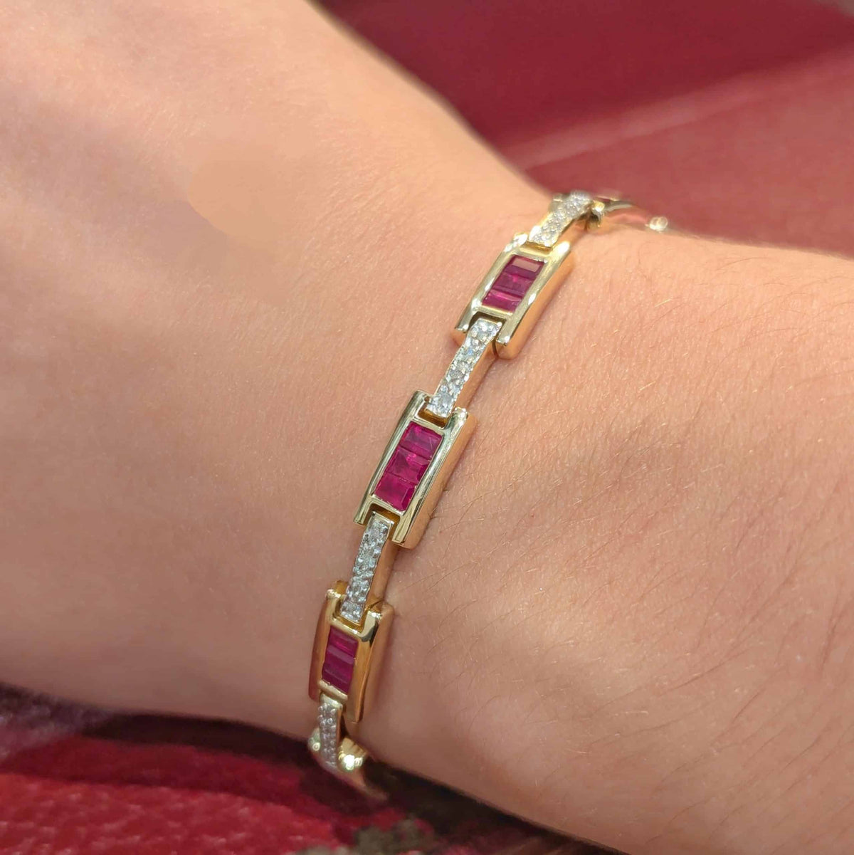 "Ligne" Bracelet in Yellow Gold, Rubies, and Diamonds
