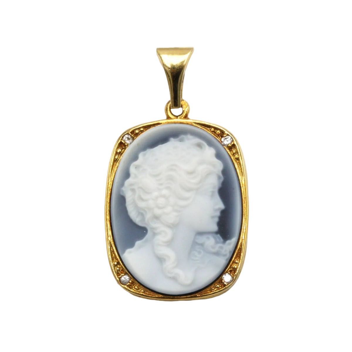 Yellow gold, Onyx, and Diamond pendant