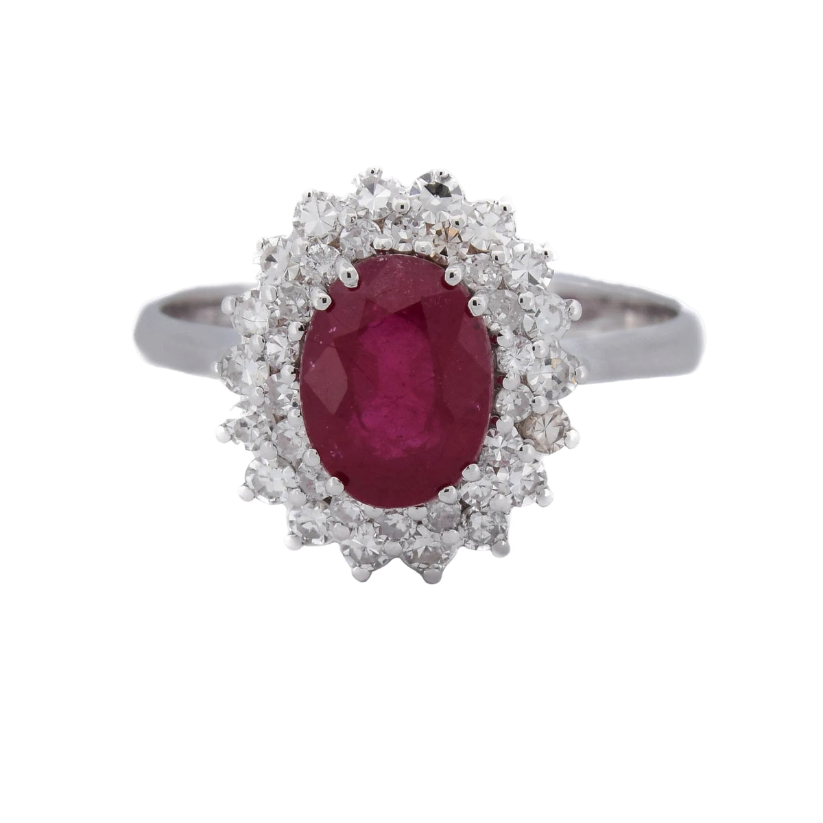 Entourage Ring in white gold, rubies, and diamonds