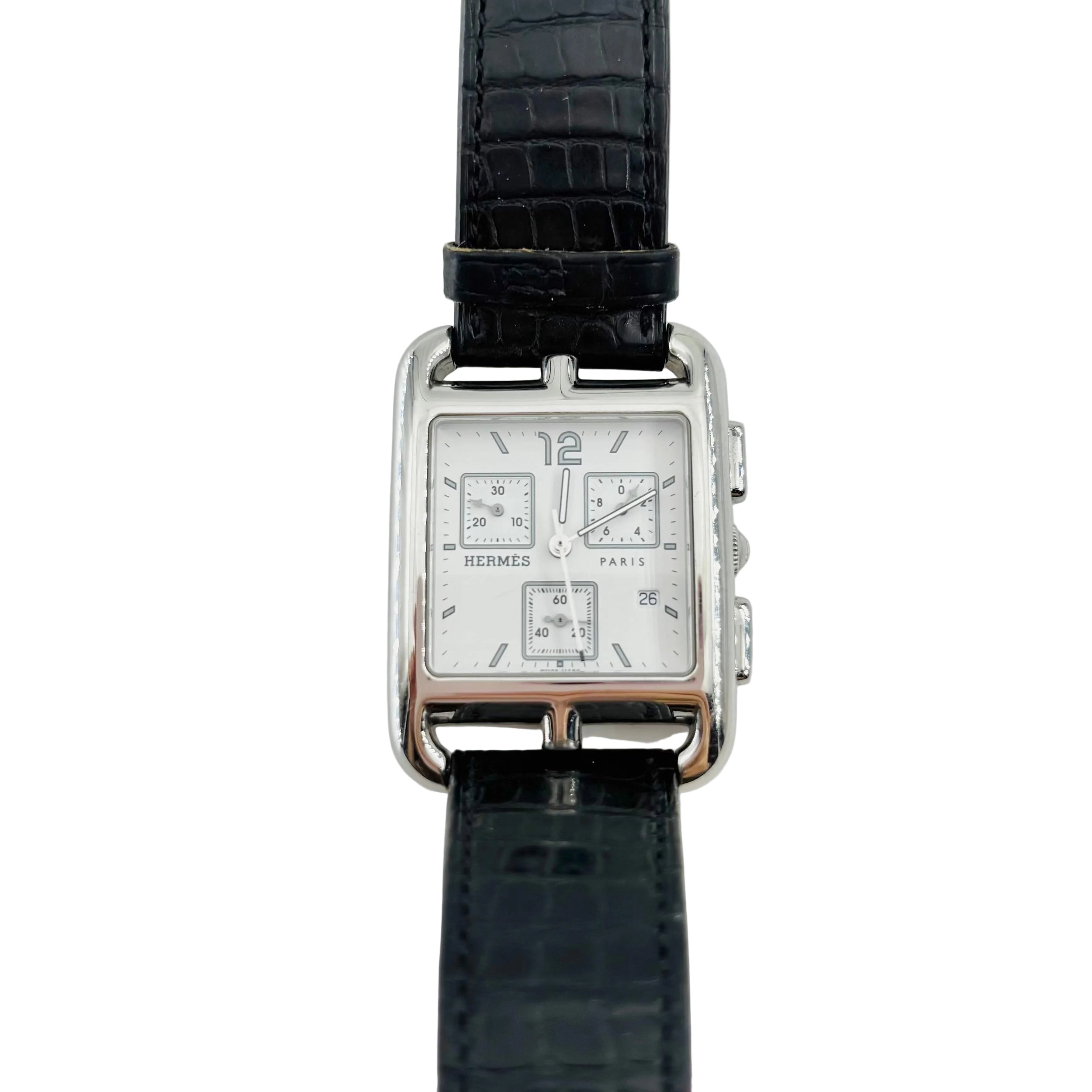 HERMÈS "Cape Cod Chrono" Watch in Steel and Leather