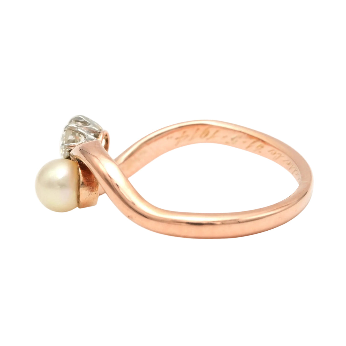 Bague Toi & Moi en or rose, perle et diamant