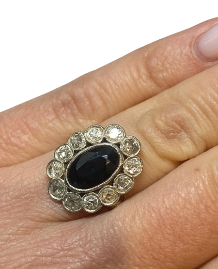 Pompadour Ring in Platinum, Sapphire, and Diamonds