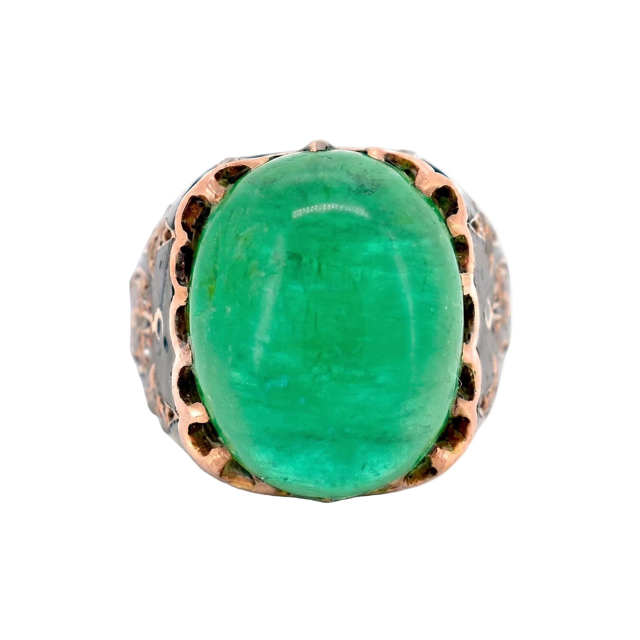 Cocktail Ring in Yellow Gold, Enamel, Emerald, and Diamonds