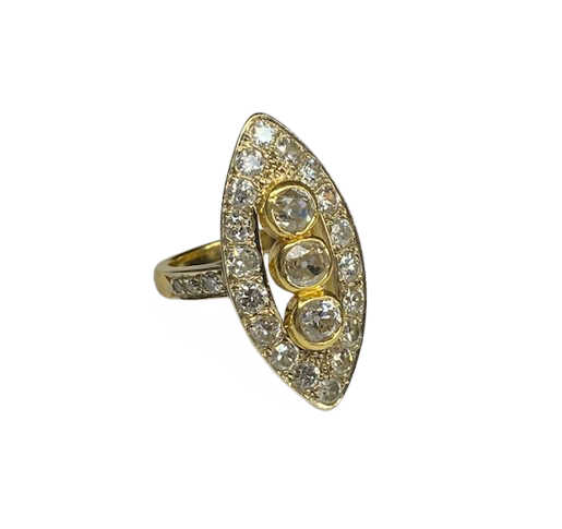 18K Yellow gold Marquise Ring with Diamonds (Size 52)