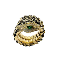 Ring in yellow gold, Enamel, emeralds, and Diamonds
