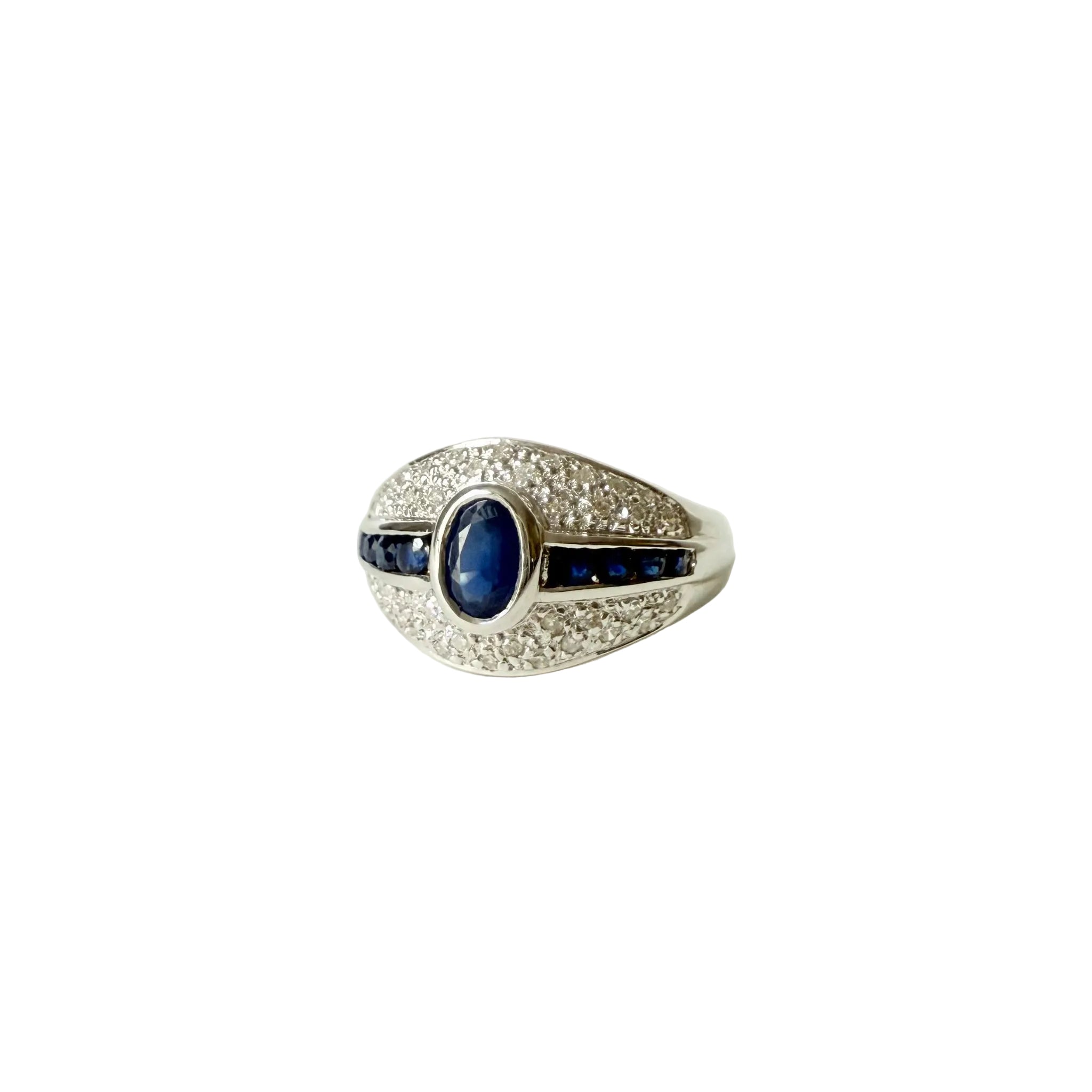 White Gold Band Ring with Sapphires and Diamonds