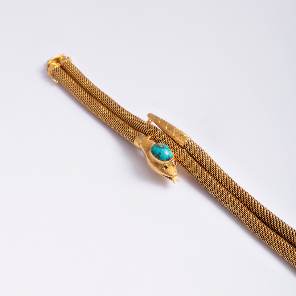 Bracelet double tubogas en or jaune et turquoise