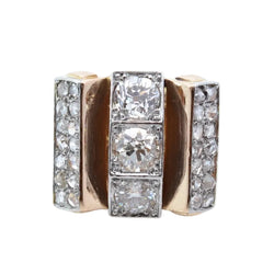 Tank Ring in Yellow Gold, Platinum, and Diamonds