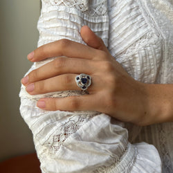 ISABELLE LANGLOIS "Flora Pensée" Entourage Ring in white gold, moonstones, iolites, and diamonds