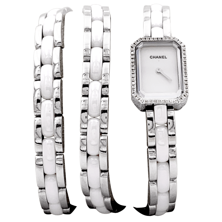 Watch Chanel, "Première", ceramic white and diamonds.