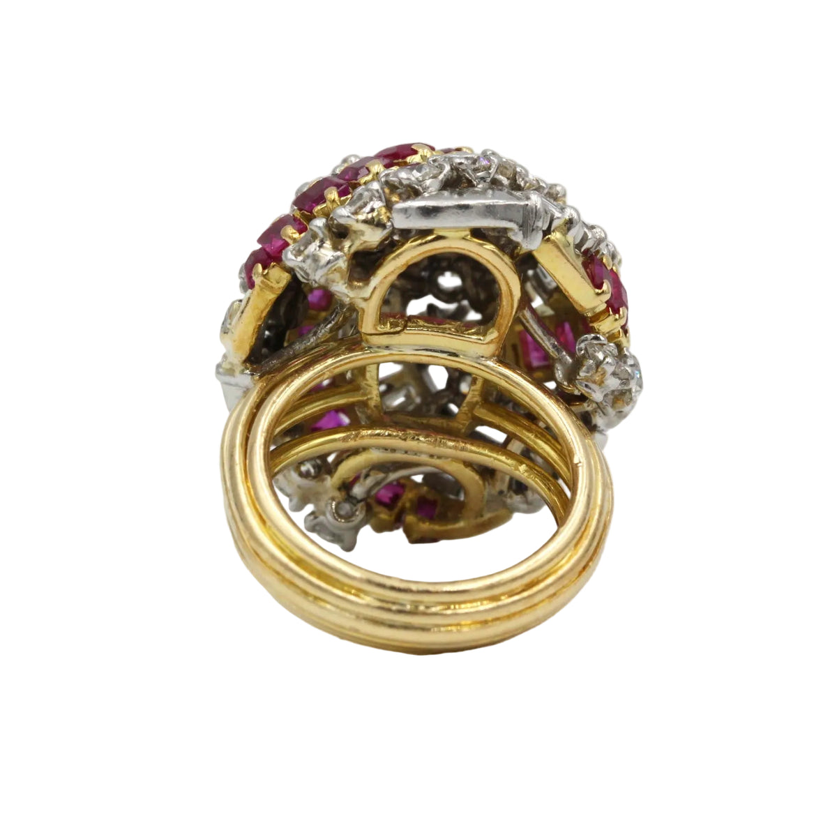 "Dôme" Ring in yellow gold, platinum, rubies, and diamonds