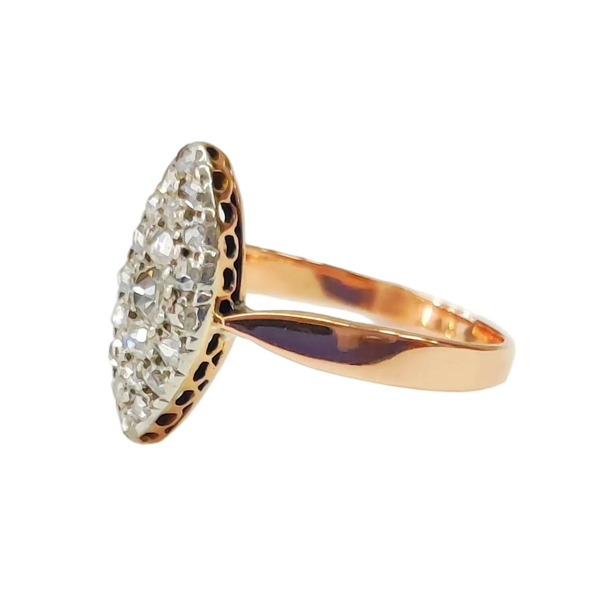 Marquise Ring in Rose Gold, Platinum, and Diamonds