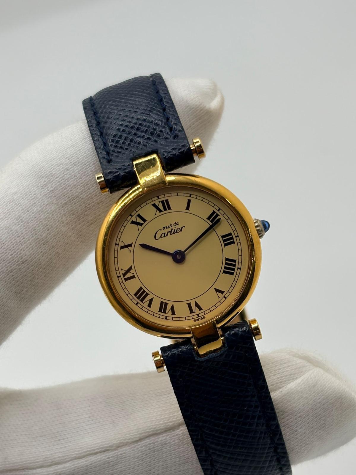 CARTIER "Must Vendôme" PM Watch in Vermeil and leather