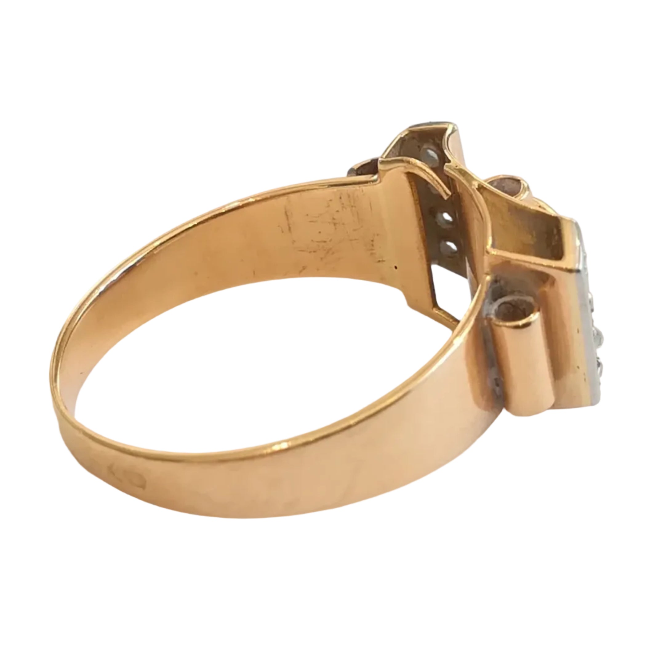 Tank Ring in rose gold, platinum, rubies, and diamonds