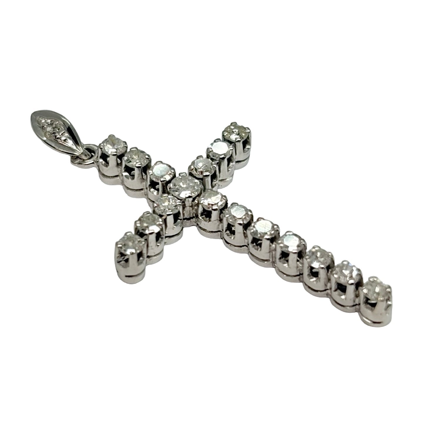 14K White Gold Cross Pendant with 0.90 ct Diamonds
