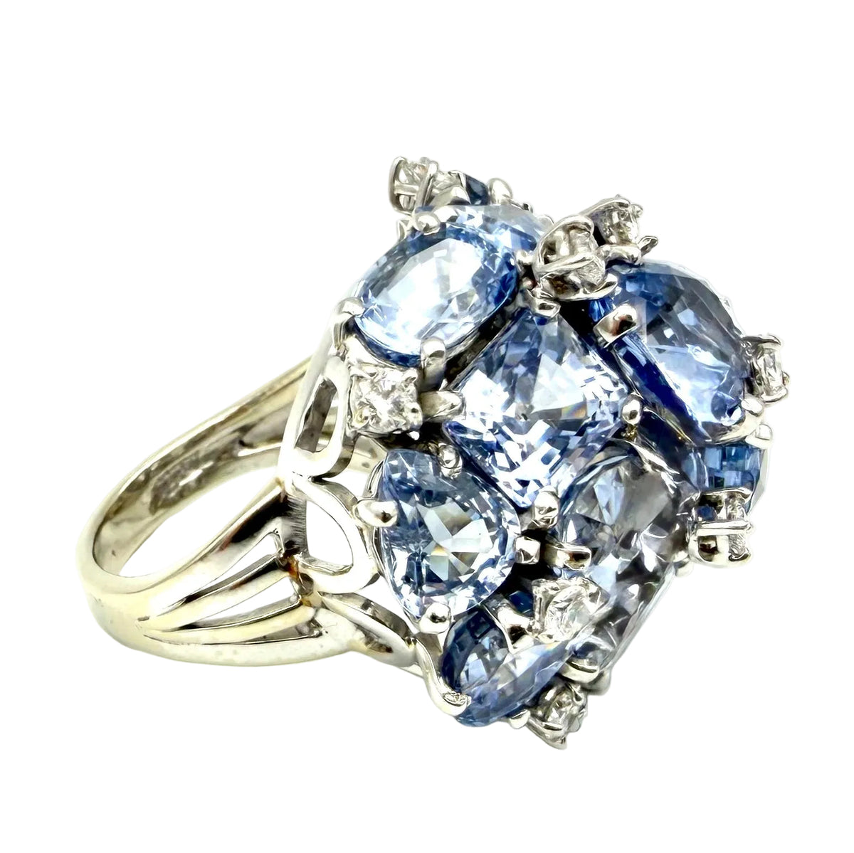SEAMAN SCHEPPS "Bubbles" Cocktail Ring in white gold, sapphires, and diamonds