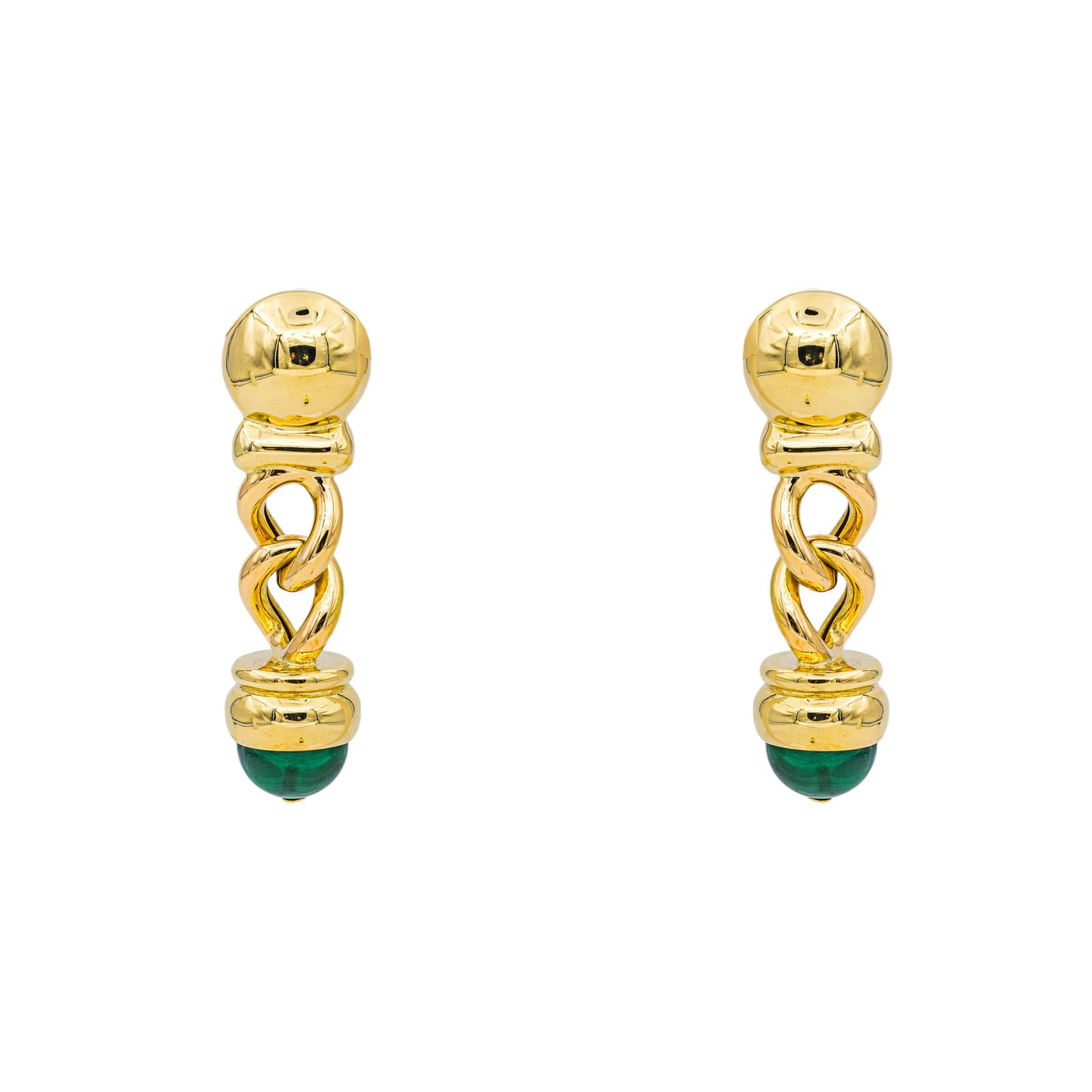 Boucles d'oreilles Pendantes Or jaune Malachite