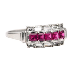 Tank Ring in white gold, rubies, and zirconia