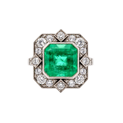 Cocktail Ring in Platinum, Emerald, and Diamonds