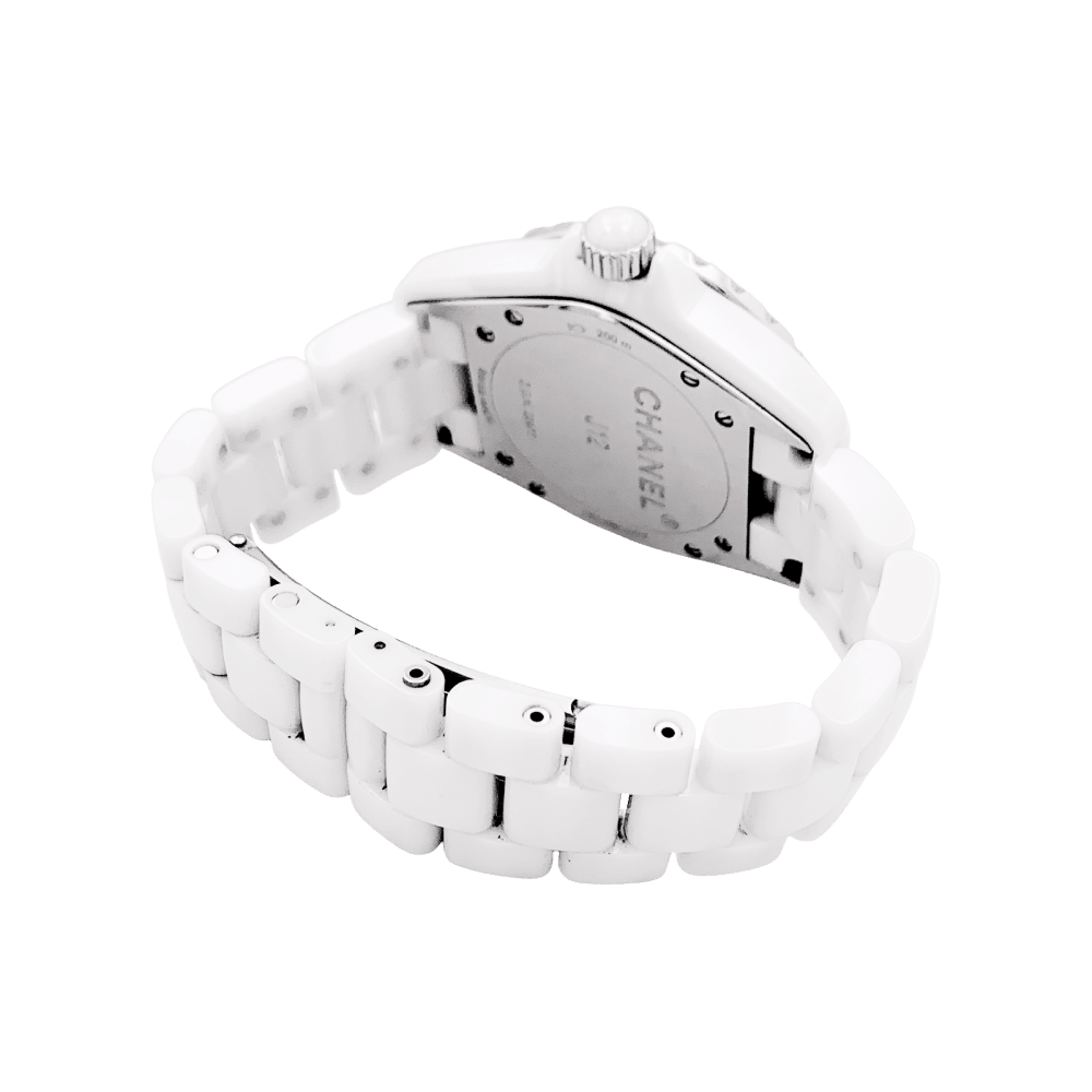 Montre Chanel, "J12", céramique blanche, diamants.