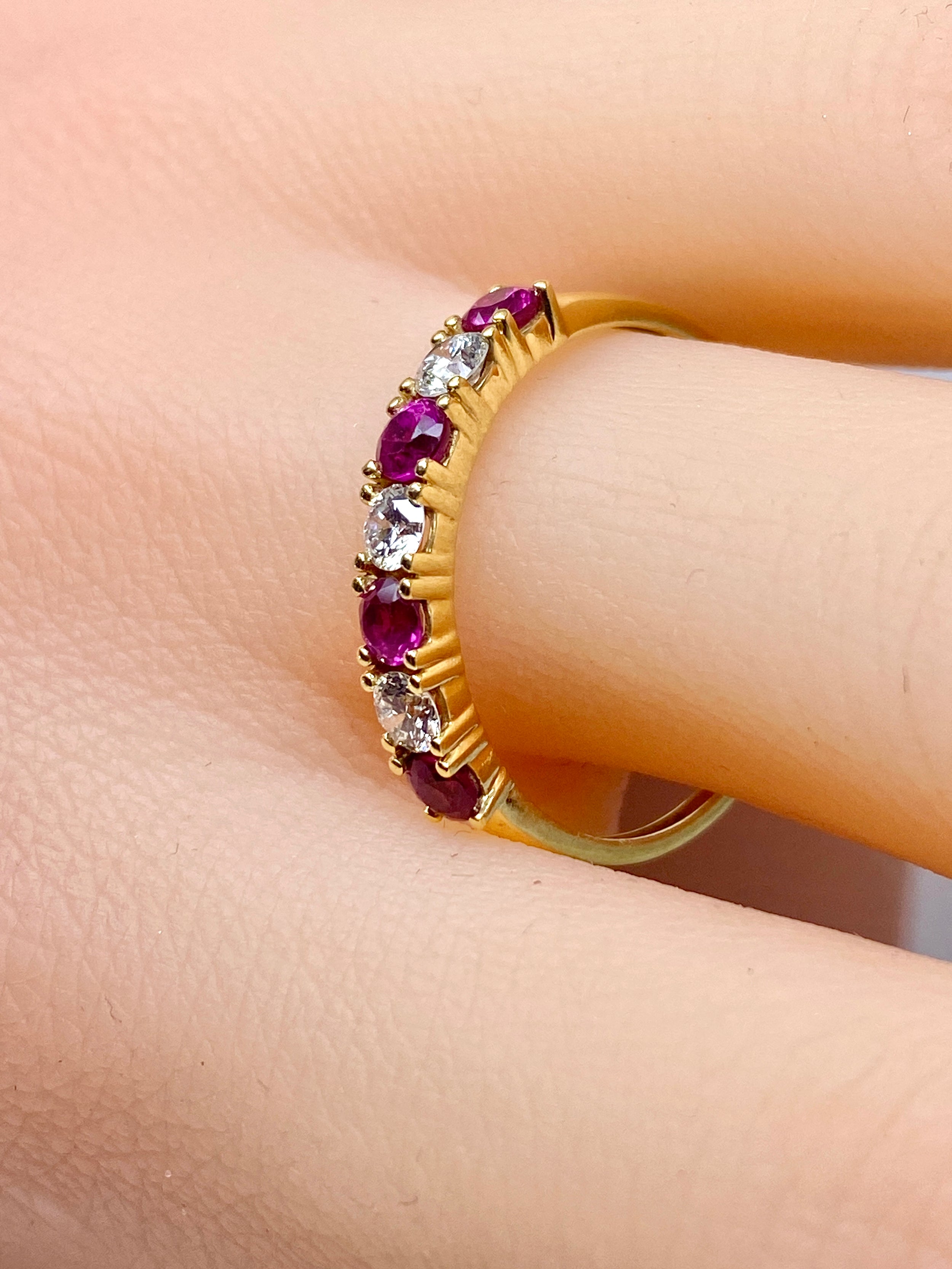 Yellow Gold Wedding Band with Rubies and Diamonds