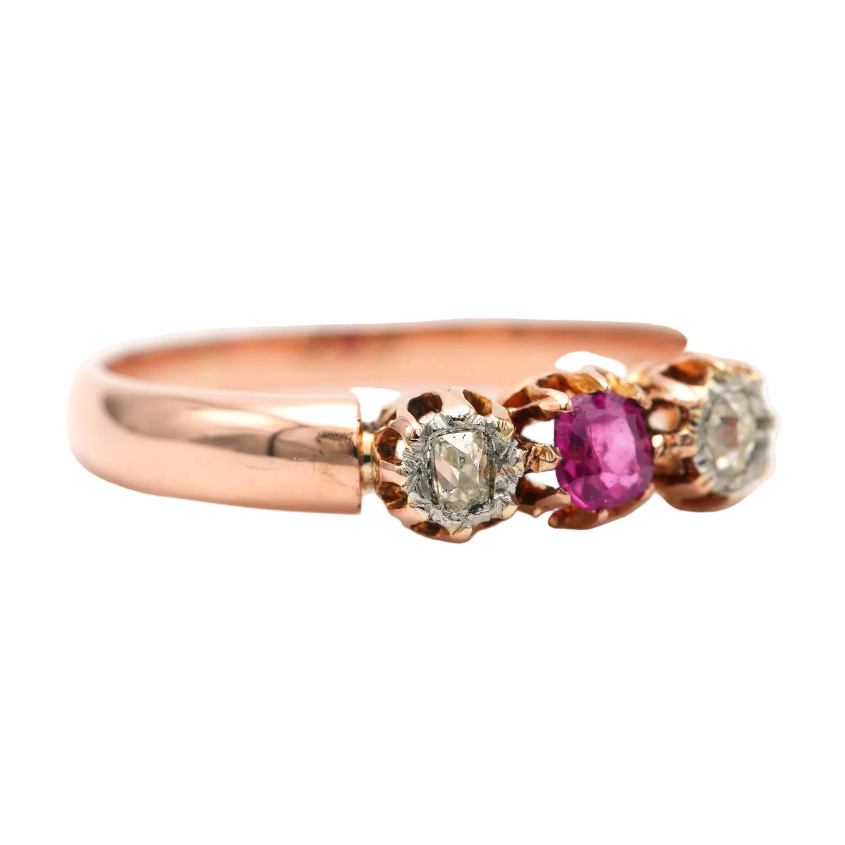 Trilogy Ring in Yellow Gold, Sapphire, and Diamonds