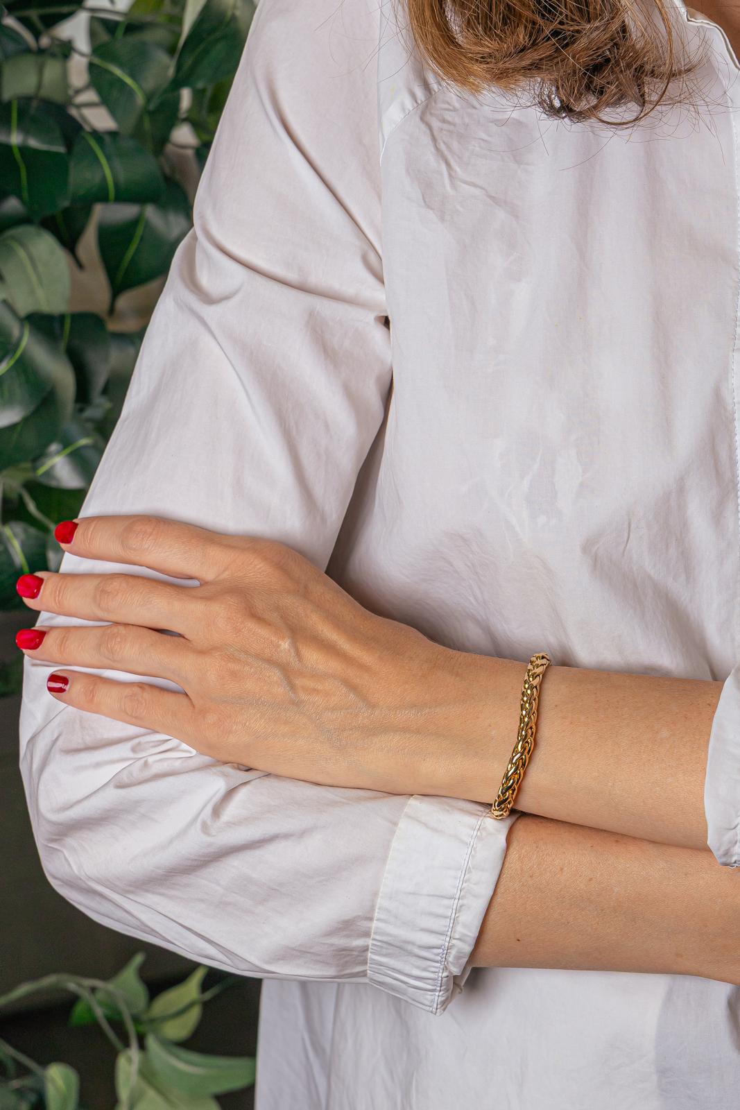 Yellow Gold Palm Leaf Link Bracelet