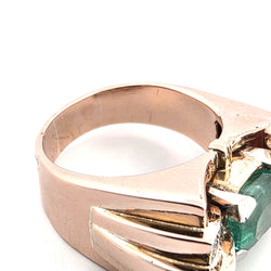 Tank Ring in yellow gold, Emerald, Ruby, and Diamonds