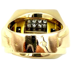 Tank Ring in yellow gold, Platinum, and Diamonds