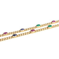 Long Necklace in Yellow Gold with Emeralds, Sapphires, and Rubies