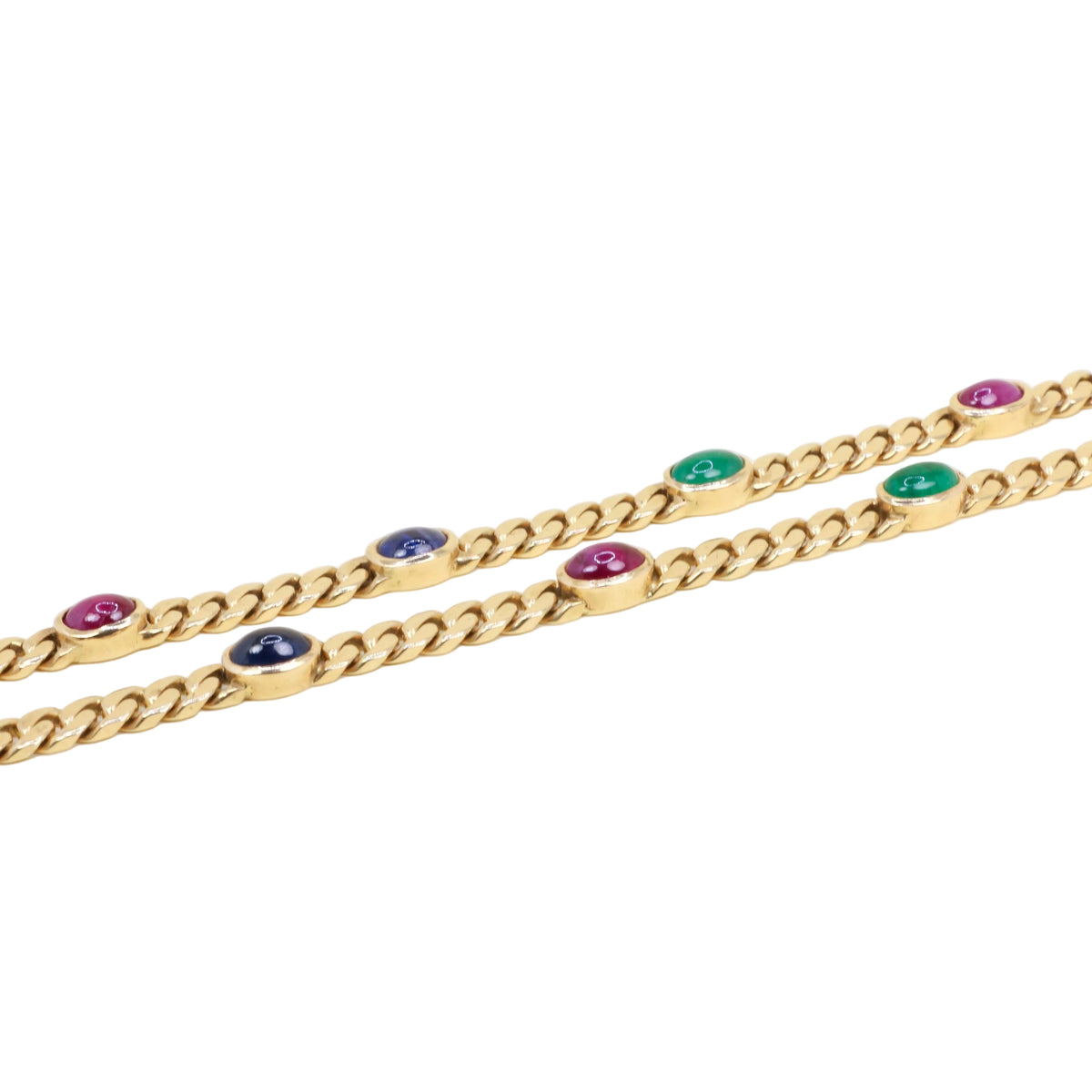 Long Necklace in Yellow Gold with Emeralds, Sapphires, and Rubies