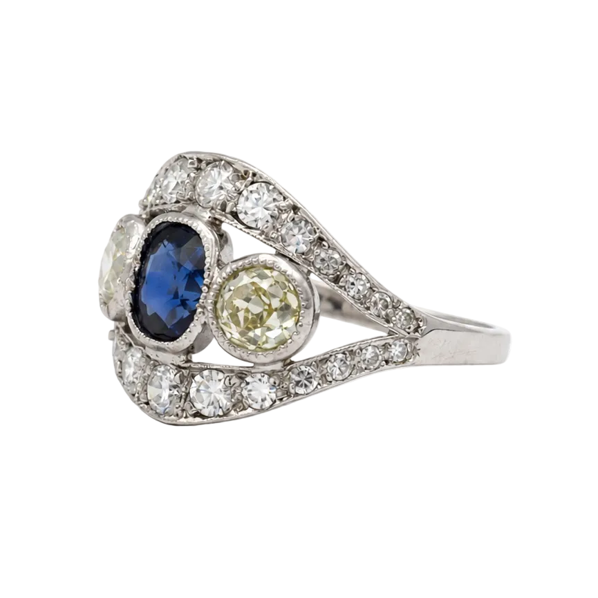 Bague en or blanc, saphir et diamants