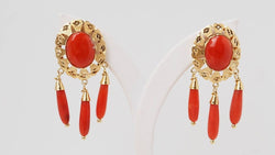 Yellow Gold and Coral Drop Earrings