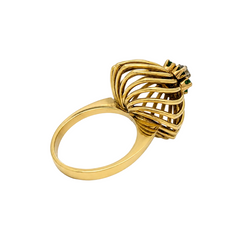 Yellow Gold Dome Ring with Green Stones and a Diamond