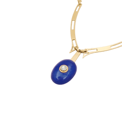 Yellow Gold Necklace with Lapis lazuli and Diamond Pendant