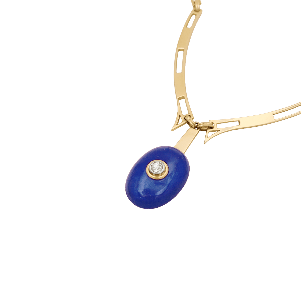 Yellow Gold Necklace with Lapis lazuli and Diamond Pendant