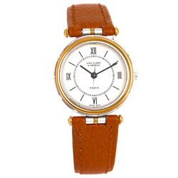 VAN CLEEF & ARPELS watch. PM "PA 49" in yellow gold, steel, and leather