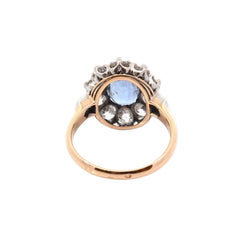 Pompadour Ring in yellow gold, platinum, sapphire, and diamonds