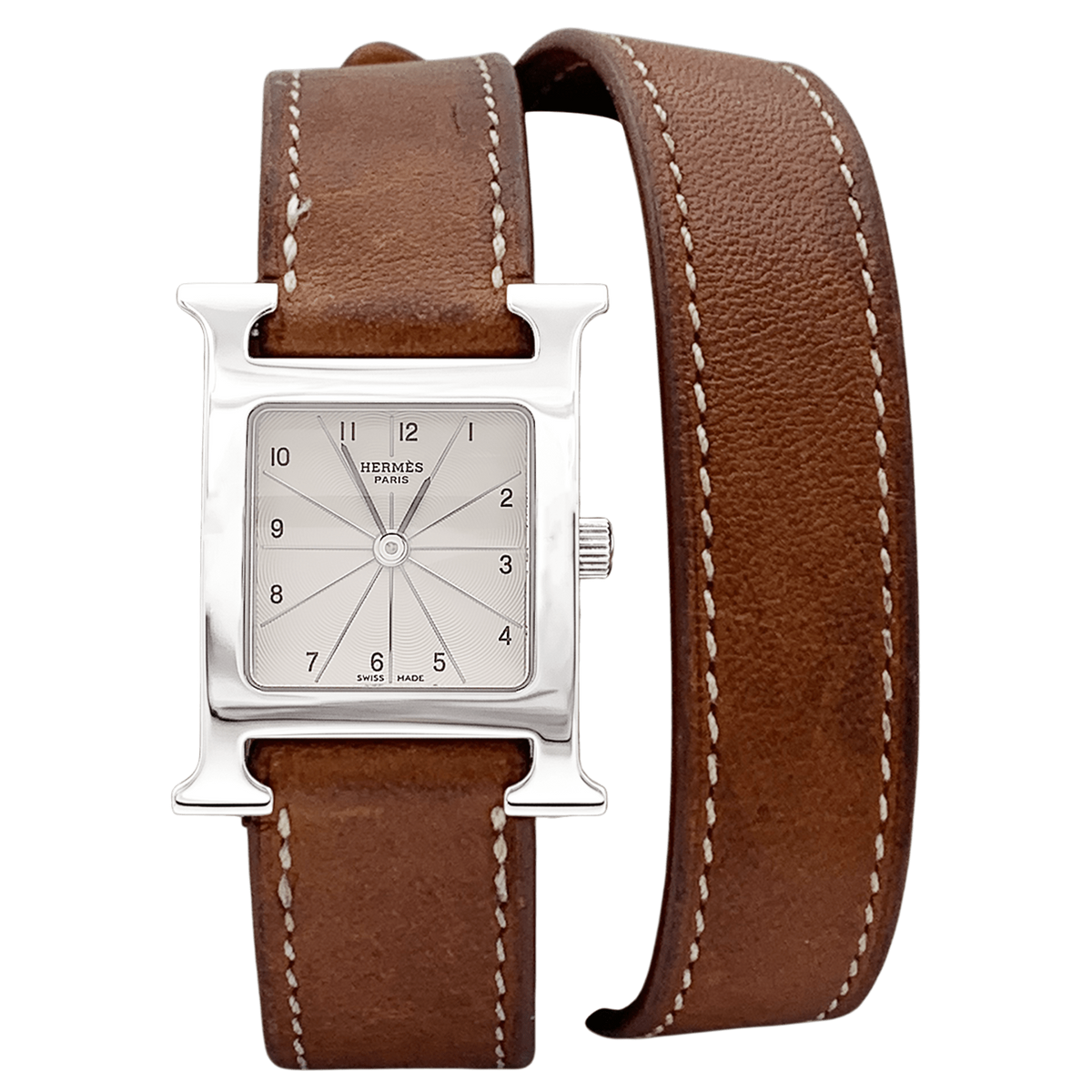 HERMÈS "Heure H" PM Watch in Steel and Leather