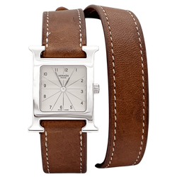 HERMÈS "Heure H" PM Watch in Steel and Leather