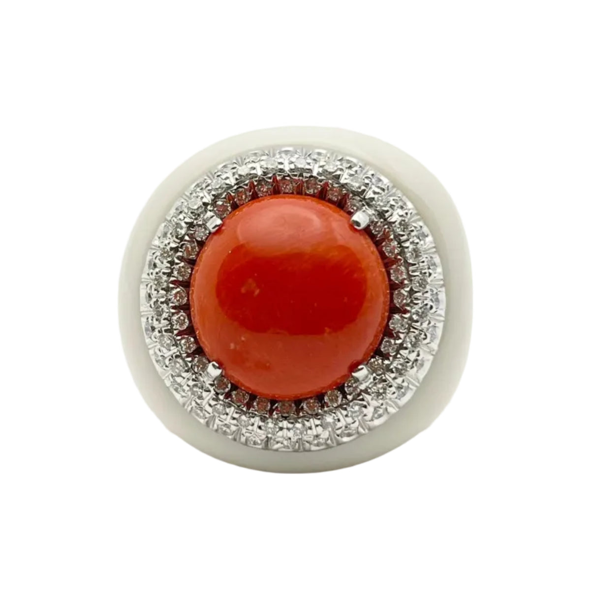 LUCIANO SOMENZI Cocktail Ring in white gold, Agate, Coral, and Diamonds