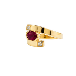 "Toi & Moi" Ring in Yellow Gold, Rubies, and Diamonds