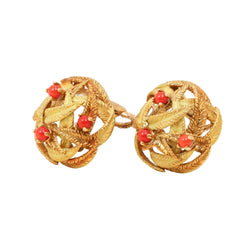 Yellow Gold and Coral Clip-On Earrings