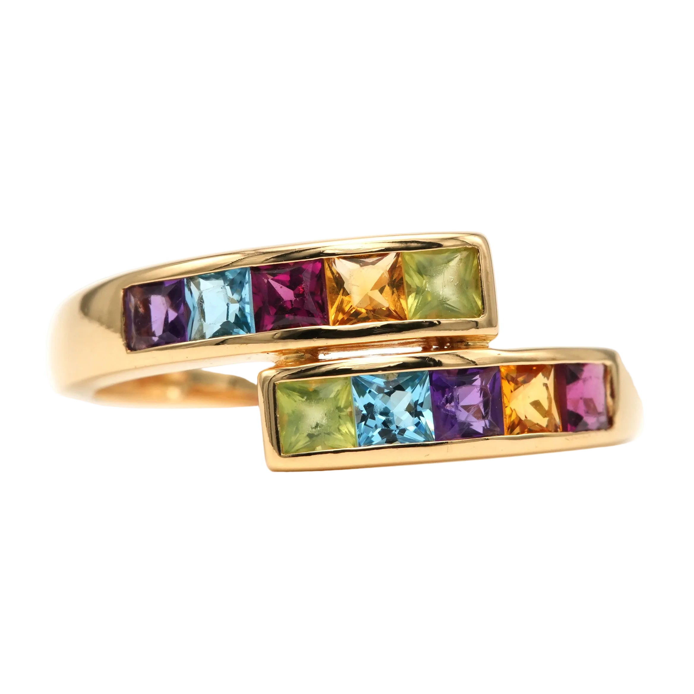 Bague Toi & Moi en or jaune, améthyste, citrine, grenat, péridot et topaze