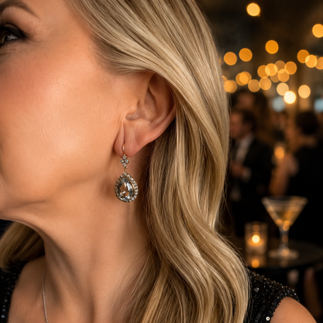 Drop Earrings in Yellow Gold, Silver, Aquamarines, and Diamonds